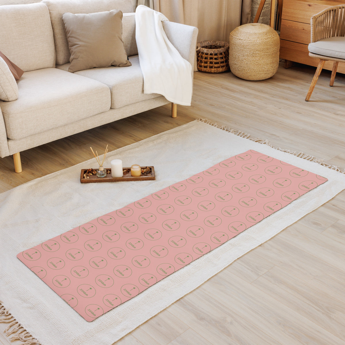 3348oh yoga mat in pink, in white, front view, product mockup