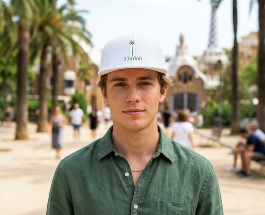 3348oh snapback hat worn on model — Palm Beach style lifestyle photo