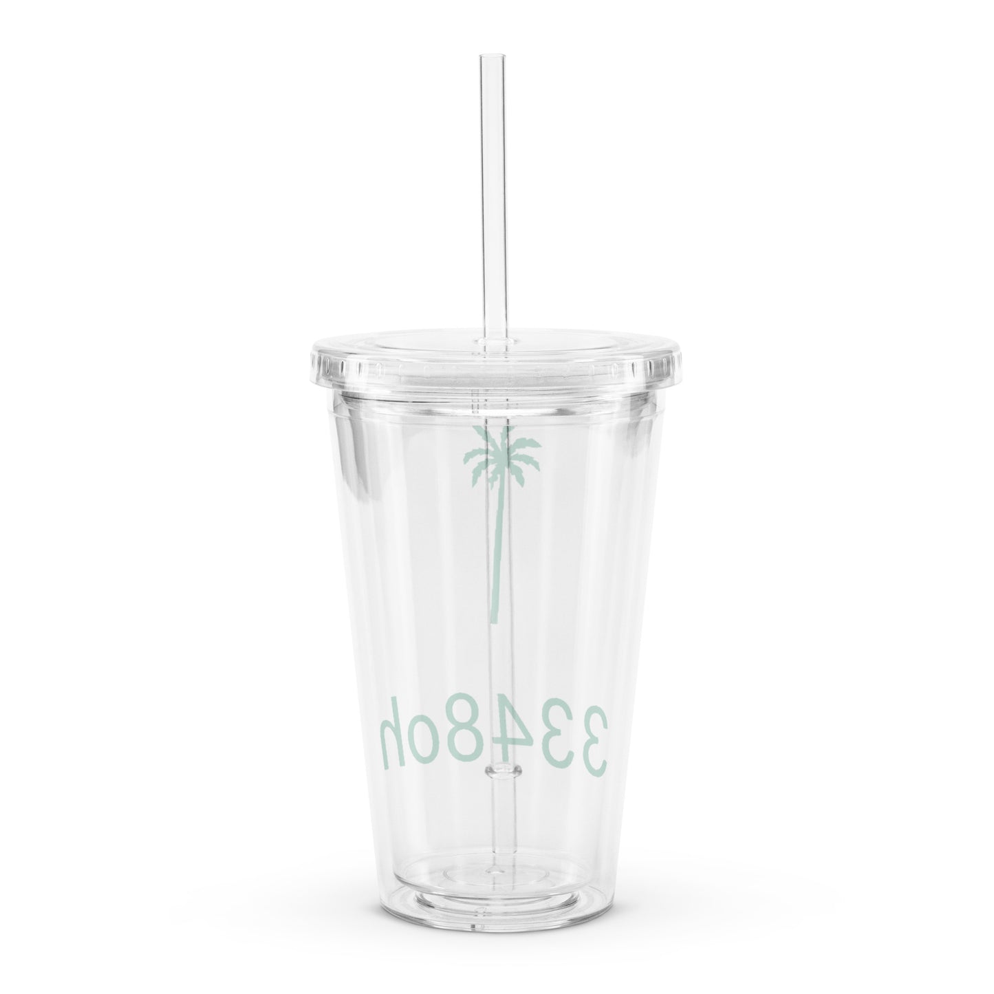 3348oh Clear Plastic Tumbler – 16 Oz Insulated Cup with Lid and Straw