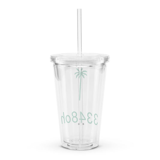 3348oh Clear Plastic Tumbler – 16 Oz Insulated Cup with Lid and Straw