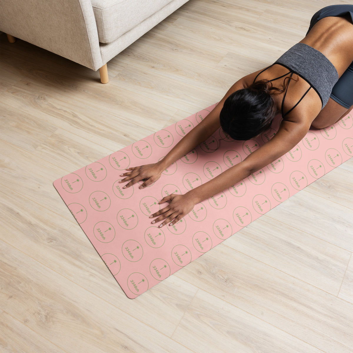 3348oh yoga mat in pink, in white, front view, product mockup